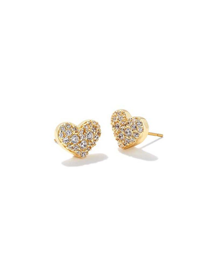 Jewelry Kendra Scott | Ari Gold Pave Crystal Heart Earrings In White Crystal