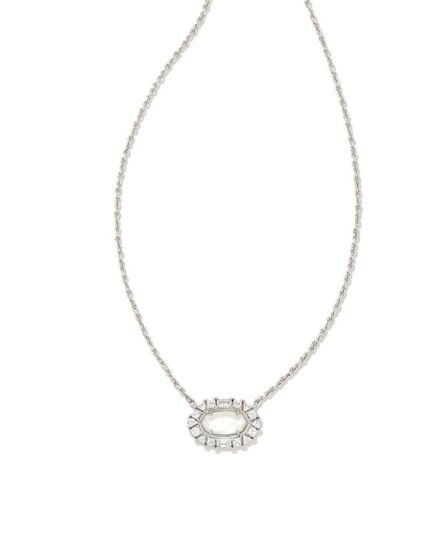 Jewelry Kendra Scott | Elisa Silver Crystal Frame Short Pendant Necklace In Ivory Mother Of Pearl