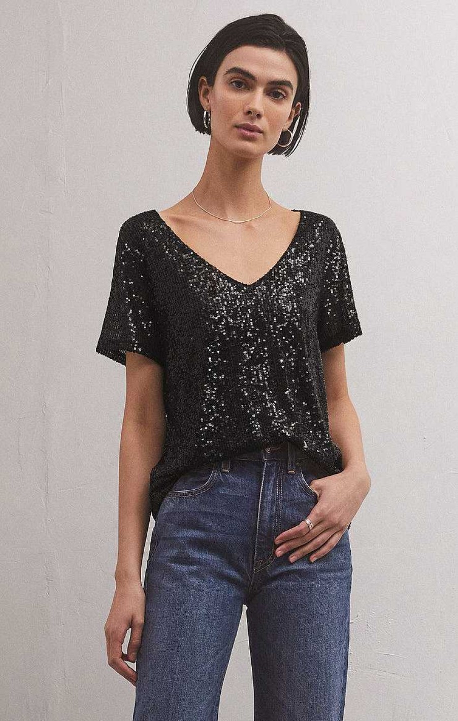 Apparel Z Supply | Marbella Sequin Top In Black