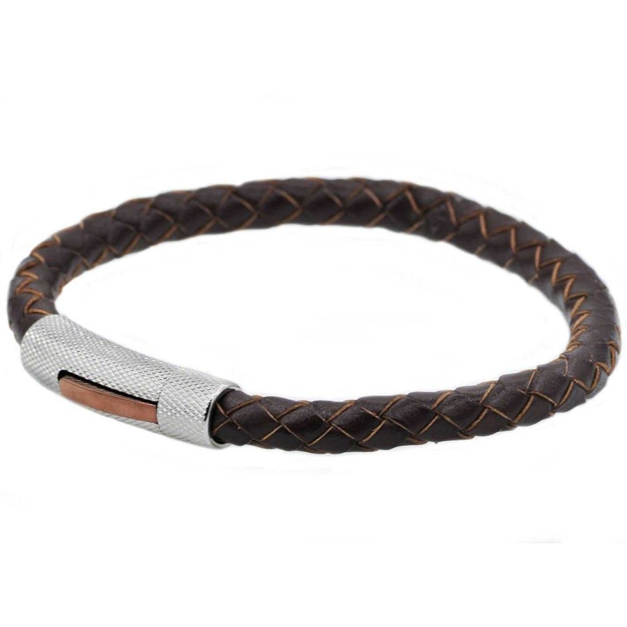 Jewelry Black Jack Jewelry | Brown Leather And Stainless Steel Bracelet