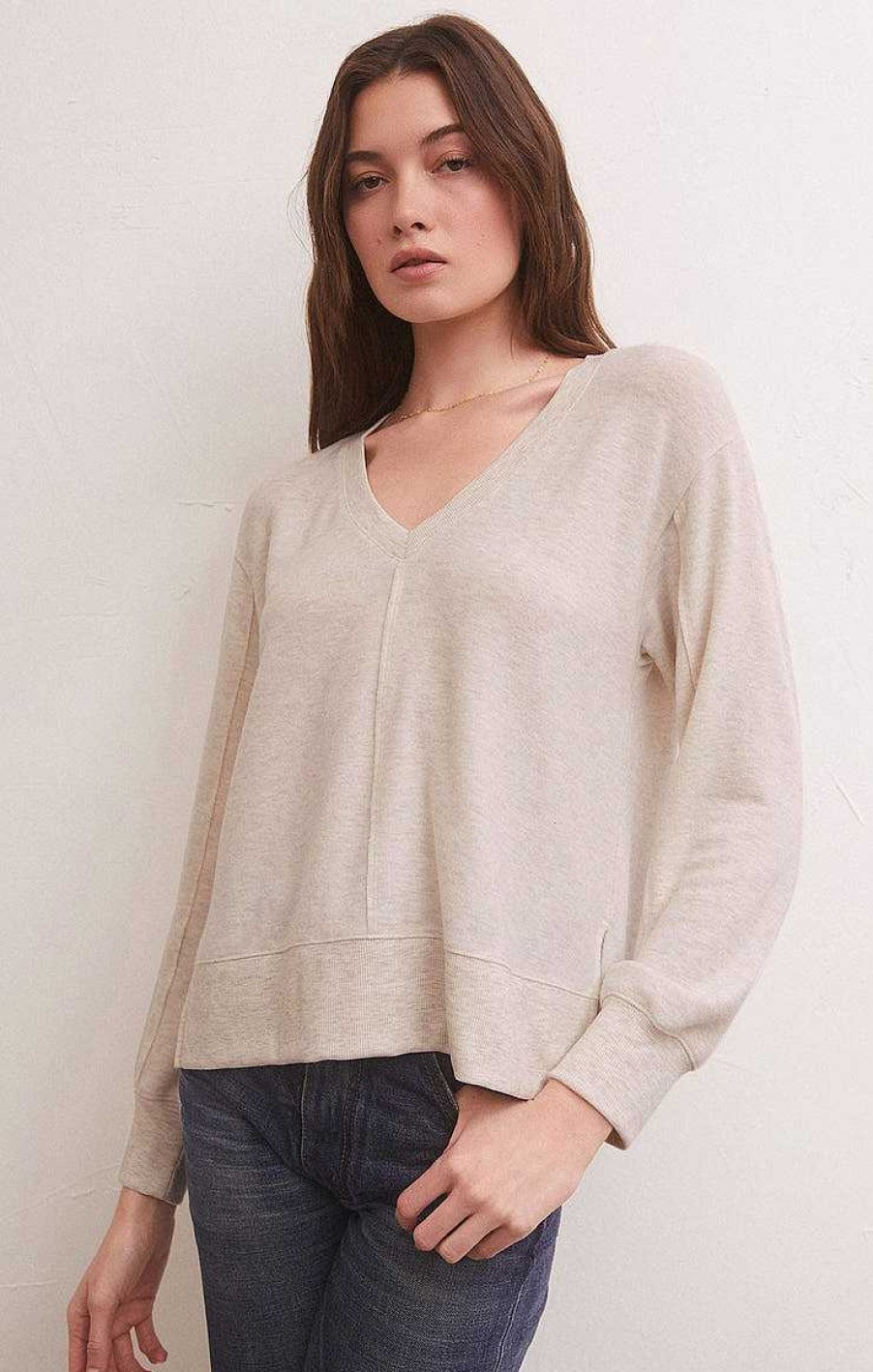 Apparel Z Supply | Wilder Cloud V-Neck Long Sleeve Top In Light Oatmeal