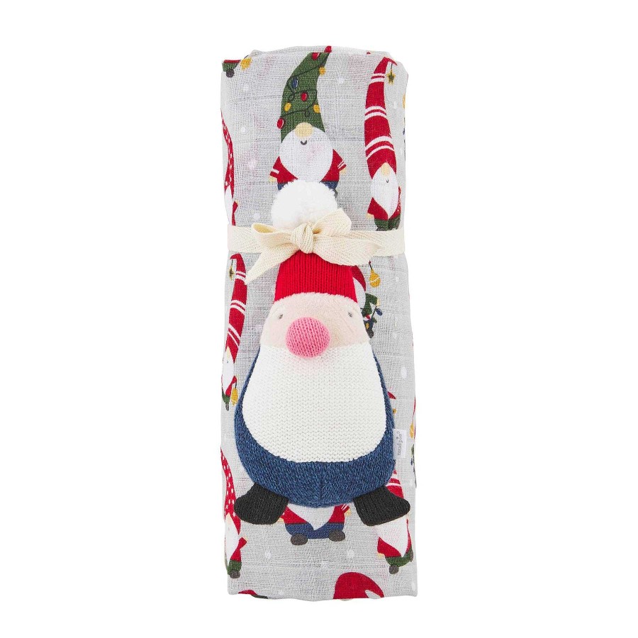 Home & Gifts Mudpie | Gnome Swaddle & Rattle Set