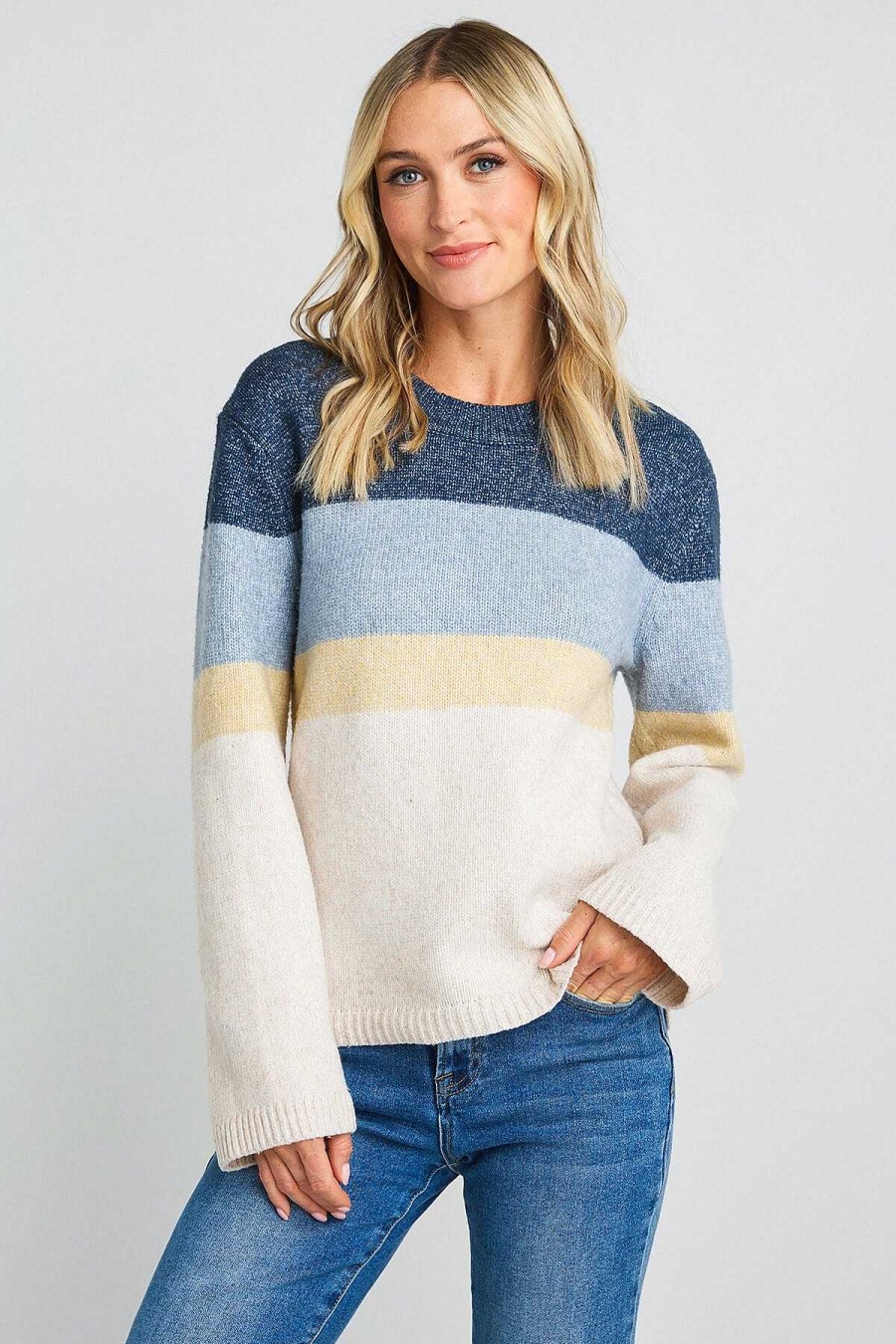 Apparel Z Supply | Sawyer Stripe Pullover Sweater In Stone Blue