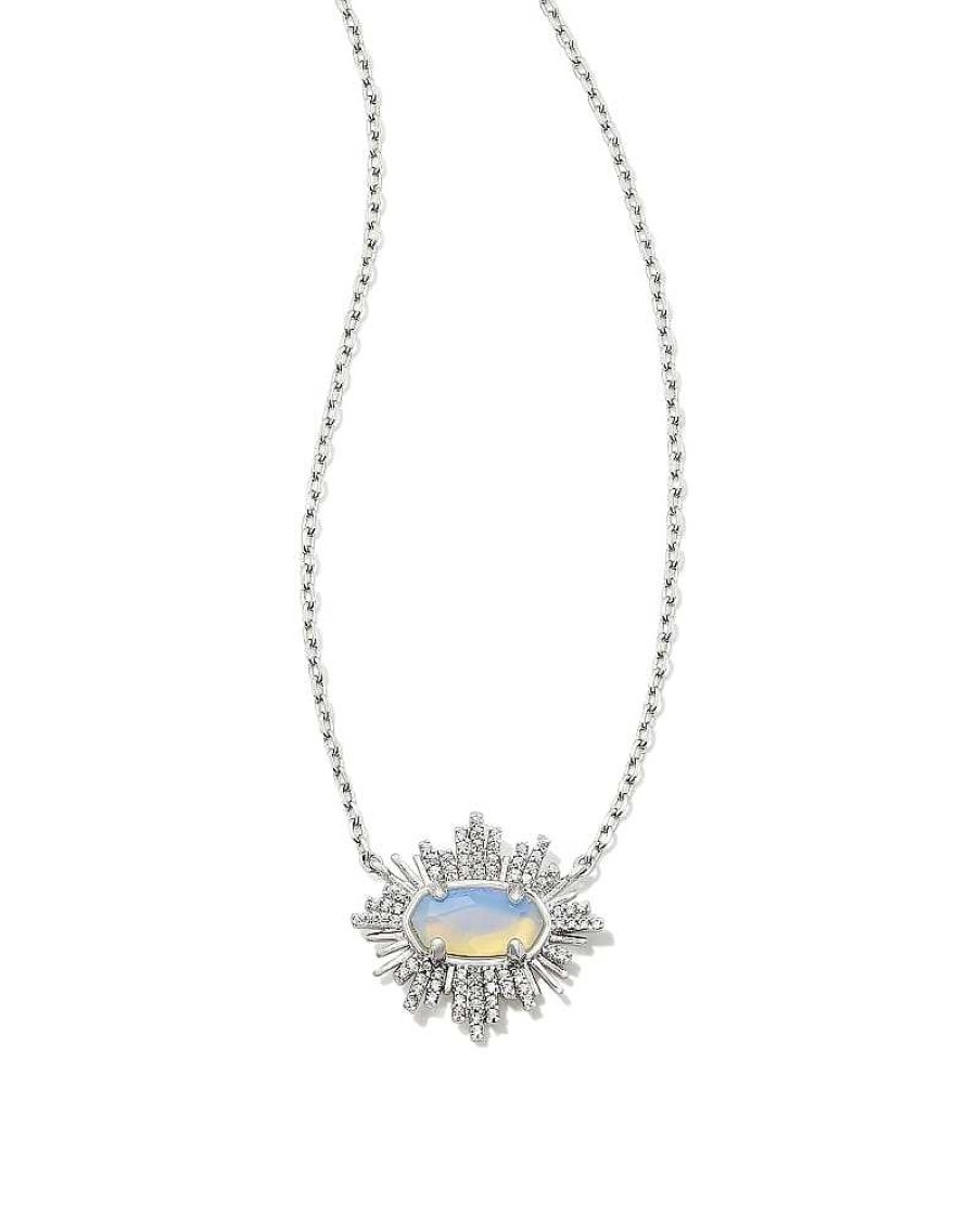 Jewelry Kendra Scott | Grayson Silver Sunburst Frame Short Pendant Necklace In Iridescent Opalite Illusion