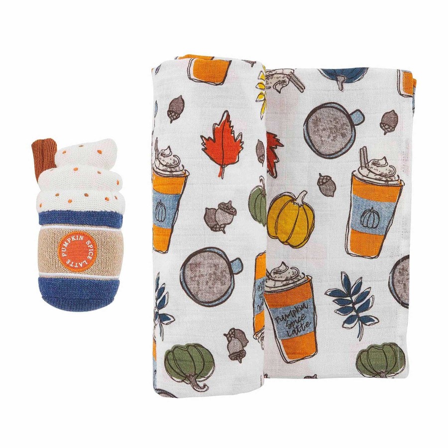 Home & Gifts Mudpie | Psl Fall Swaddle Blanket & Rattle Set