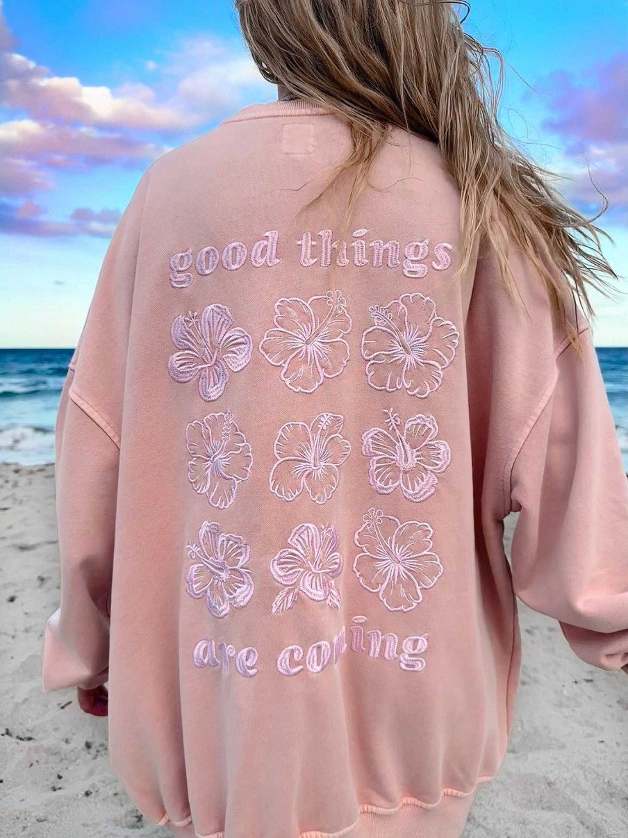 Apparel Sunkissed Coconut | Good Things Are Coming Embroidered Sweatshirt