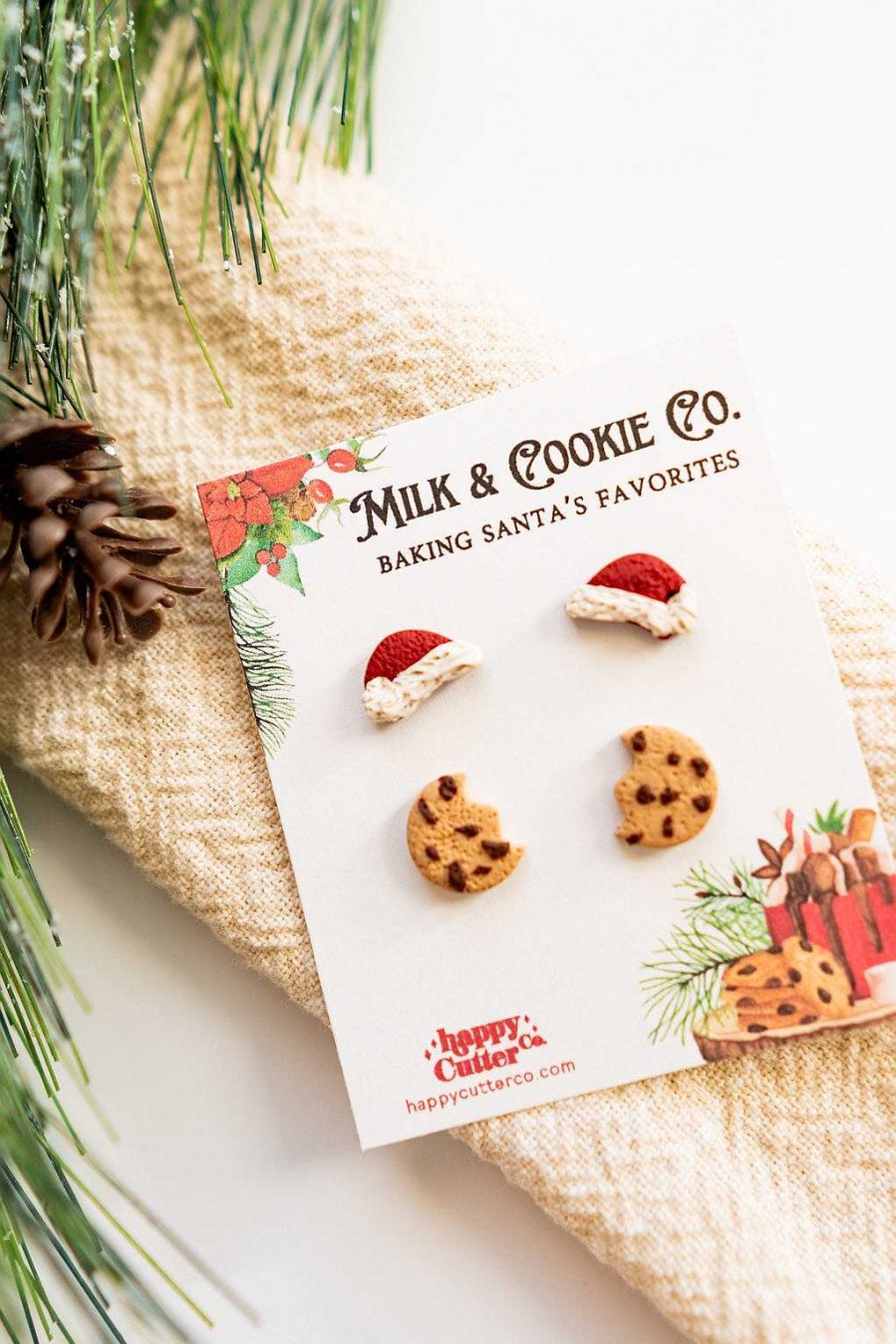 Jewelry Happy Cutter Co | Handcrafted Santa'S Milk & Cookies Stud Set