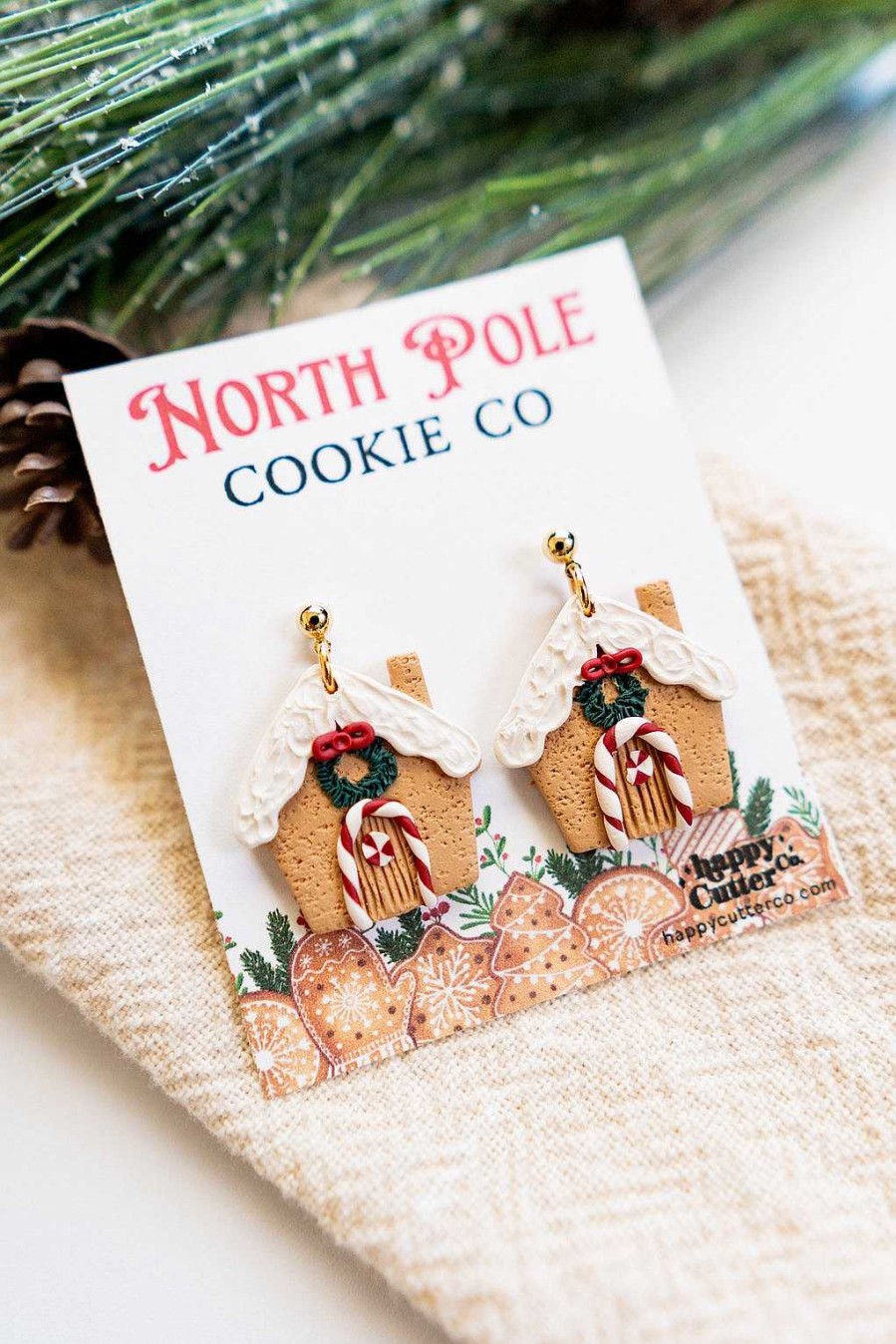 Jewelry Happy Cutter Co | Handcrafted Clay Gingerbread House Earrings