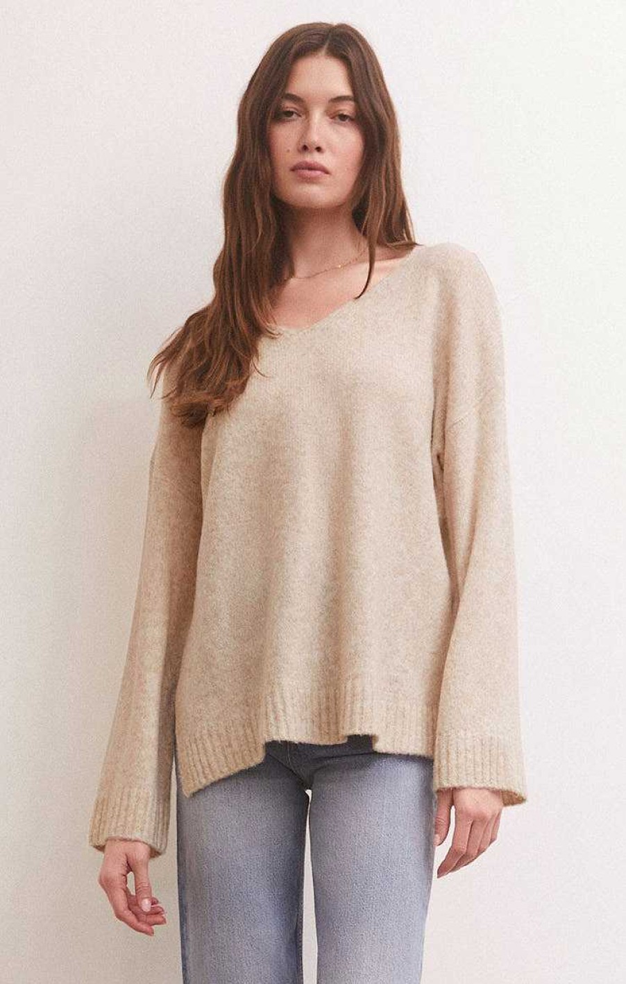 Apparel Z Supply | Modern V-Neck Sweater In Light Oatmeal Heather