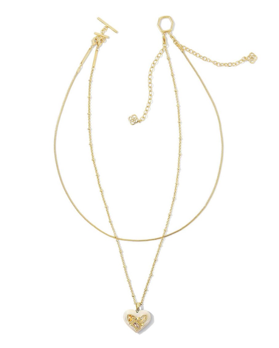 Jewelry Kendra Scott | Penny Gold Heart Multi Strand Necklace In Ivory Mother Of Pearl