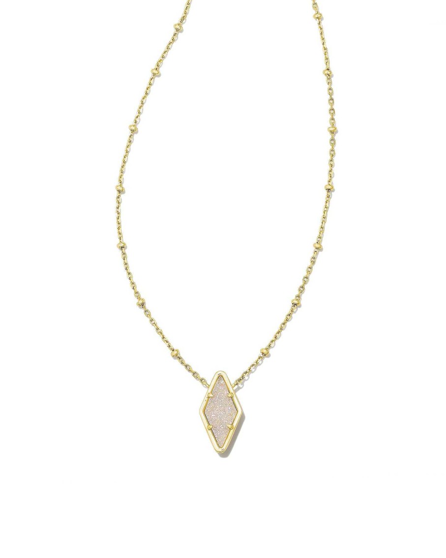 Jewelry Kendra Scott | Kinsley Gold Short Pendant Necklace In Iridescent Drusy