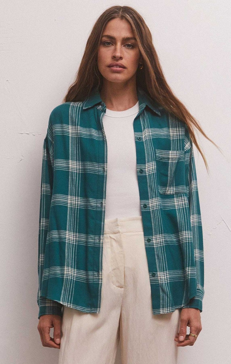 Apparel Z Supply | River Plaid Button Up In Mermaid