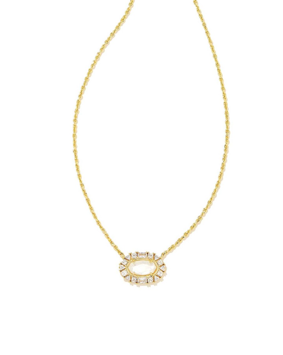 Jewelry Kendra Scott | Elisa Gold Crystal Frame Short Pendant Necklace In Ivory Mother Of Pearl