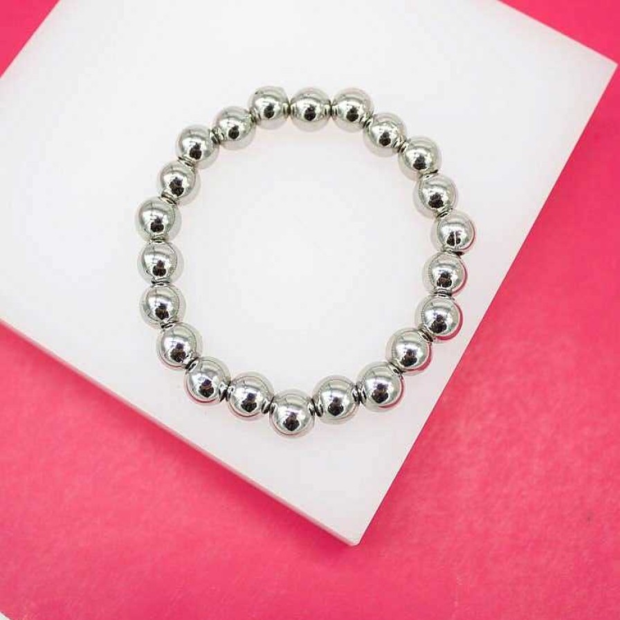 Jewelry Mia Jewelry | Rhodium Silver Beaded Bracelet