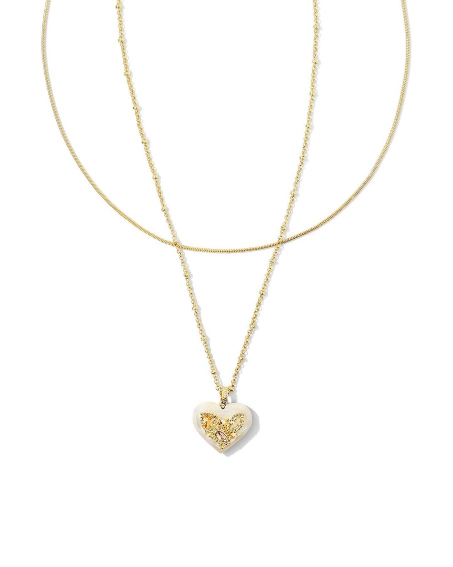 Jewelry Kendra Scott | Penny Gold Heart Multi Strand Necklace In Ivory Mother Of Pearl