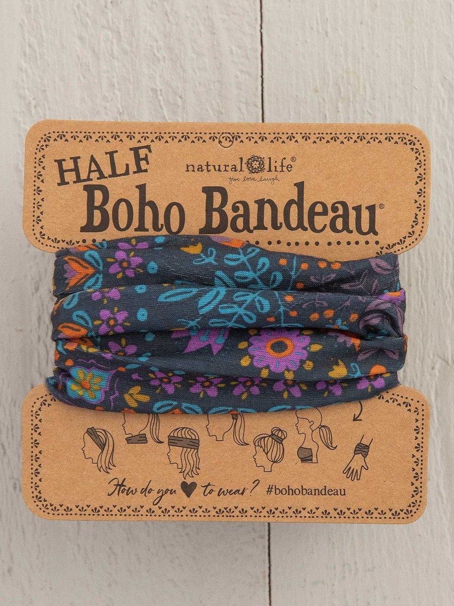 Accessories Natural Life | Grey Floral Half Boho Bandeau