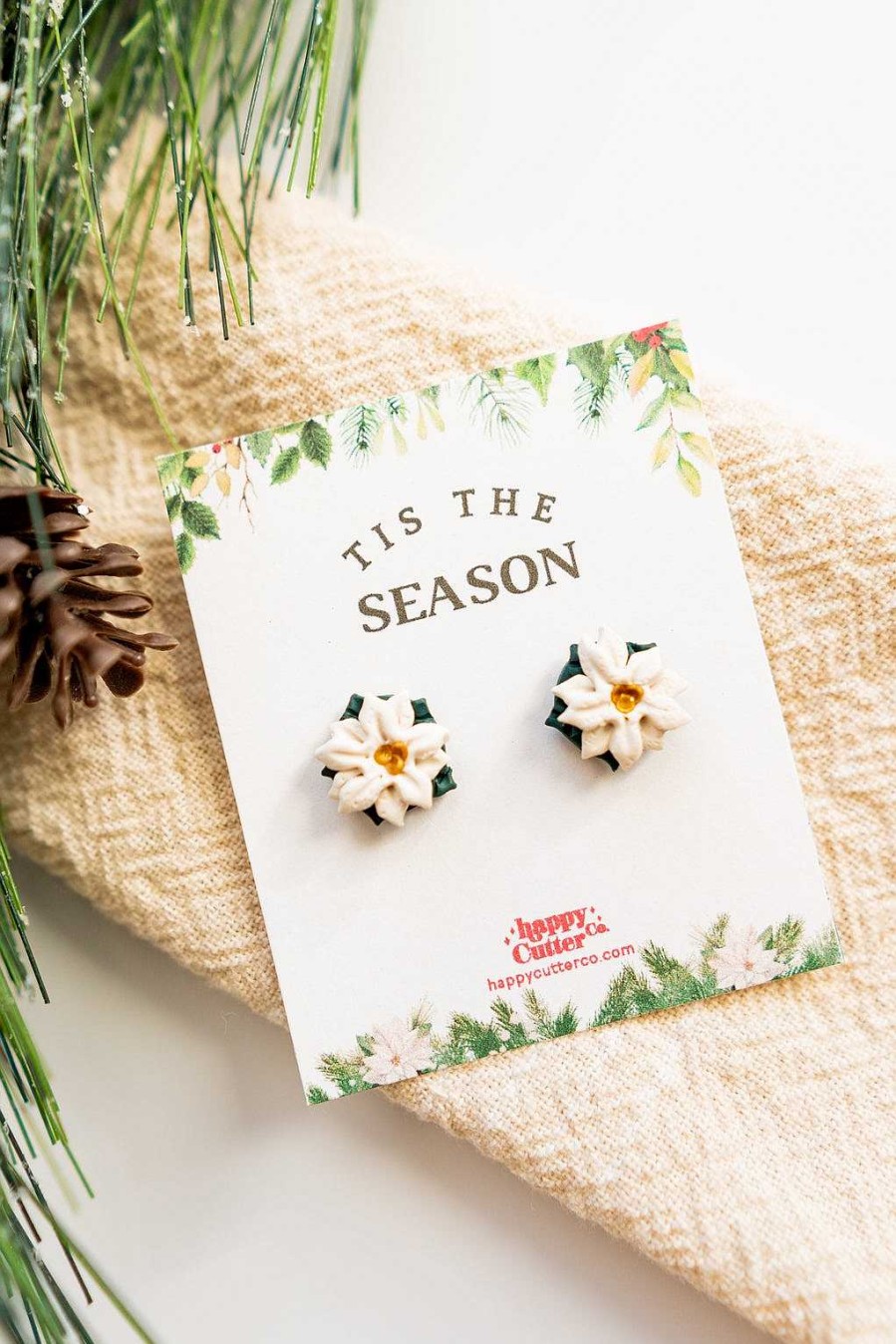 Jewelry Happy Cutter Co | Handcrafted Clay Poinsettia Studs