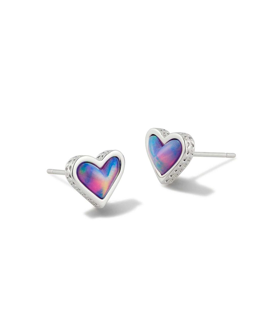 Jewelry Kendra Scott | Framed Ari Heart Silver Studs In Lilac Opalescent Resin