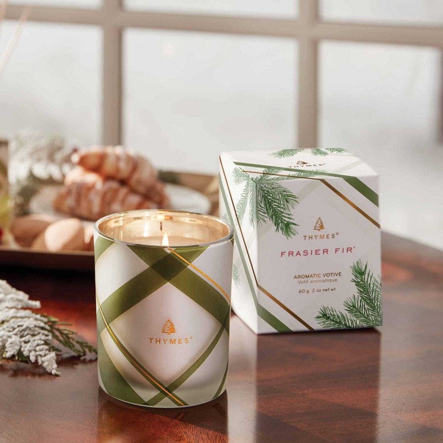 Home & Gifts Thymes | Frasier Fir Frosted Plaid Votive