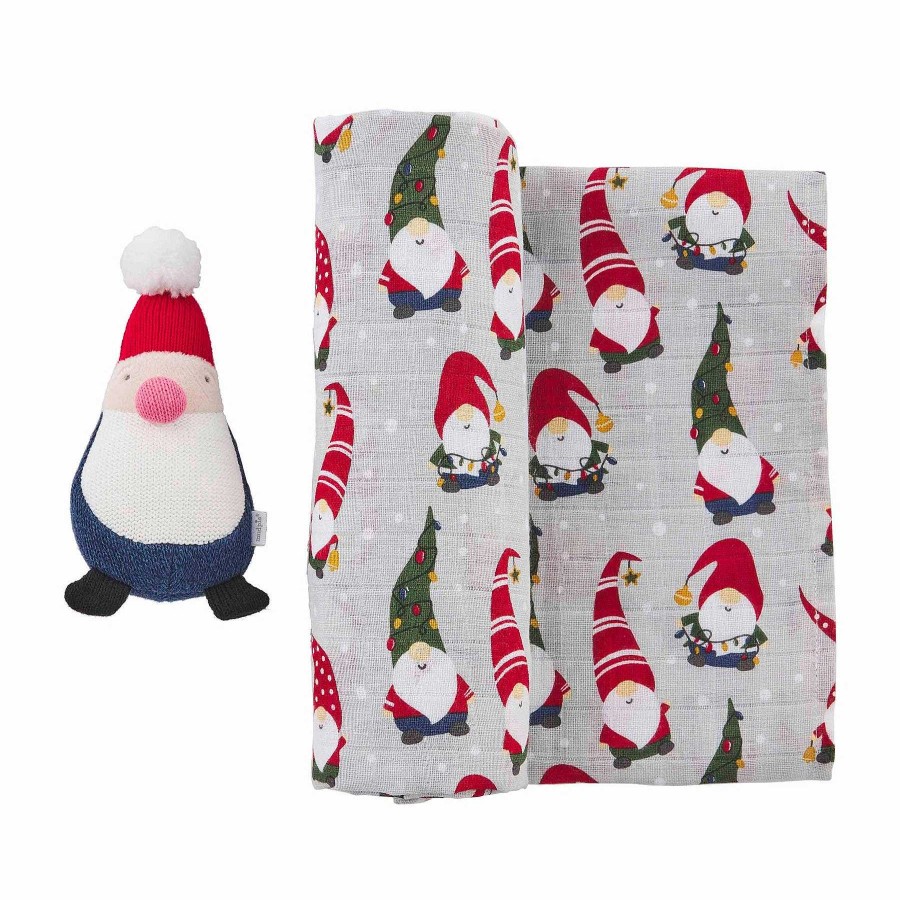 Home & Gifts Mudpie | Gnome Swaddle & Rattle Set