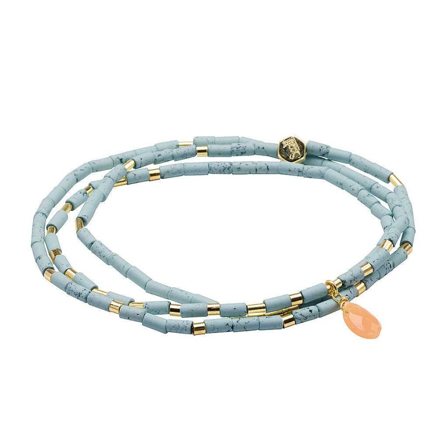 Jewelry Scout Curated Wears | Teardrop Stone Wrap Blue Howlite/Sunstone/Gold - Stone Of Harmony