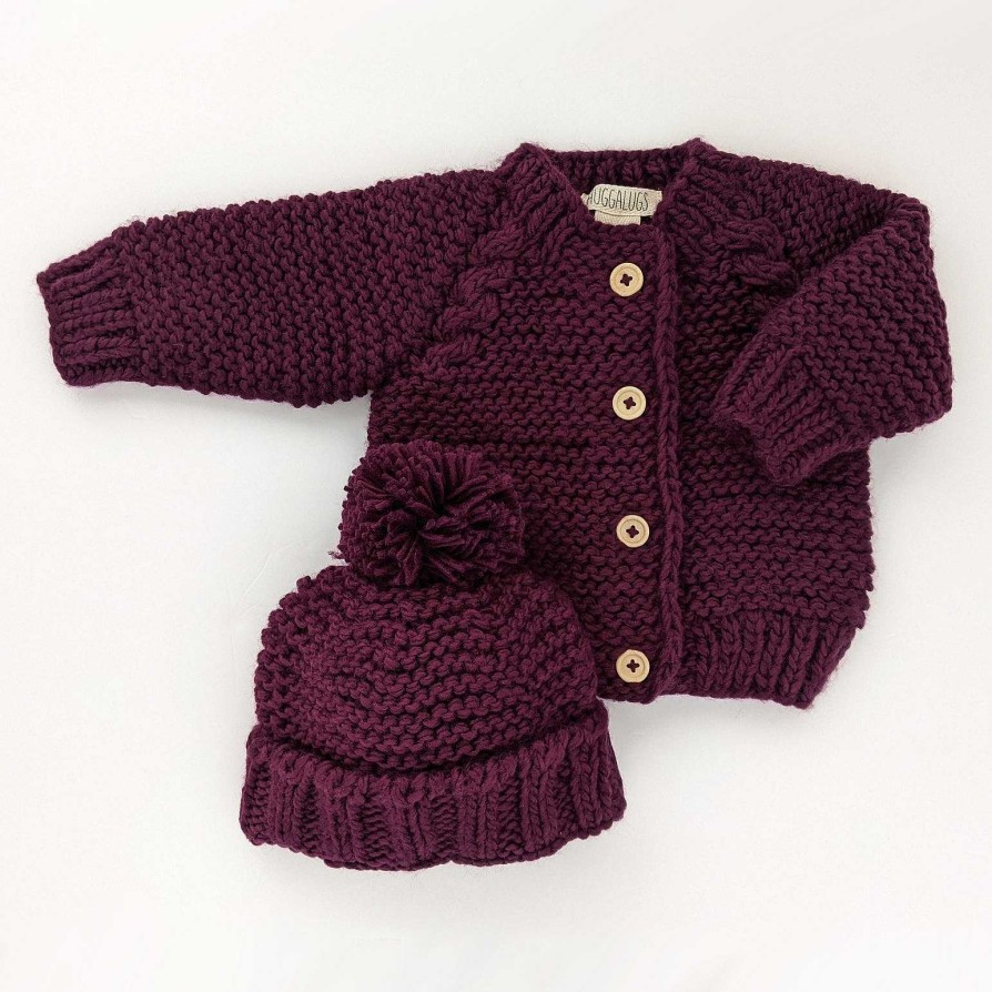 Home & Gifts Huggalugs | Baby Garter Stitch Sweater - Plum