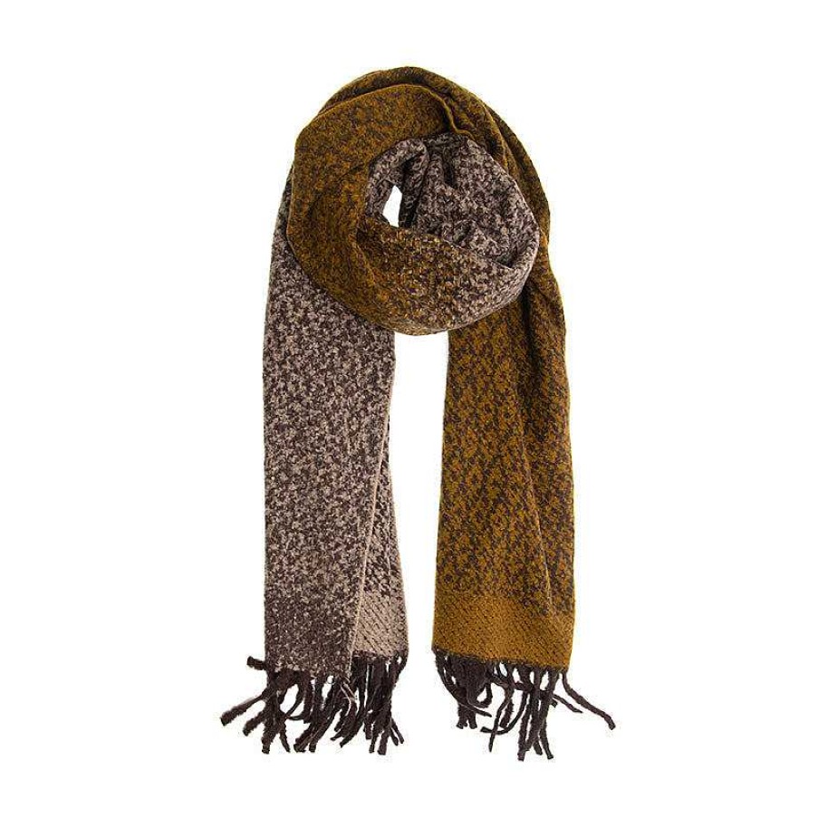 Accessories Joy Susan | Cozy Pattern Fringe Scarf - Dijon & Khaki