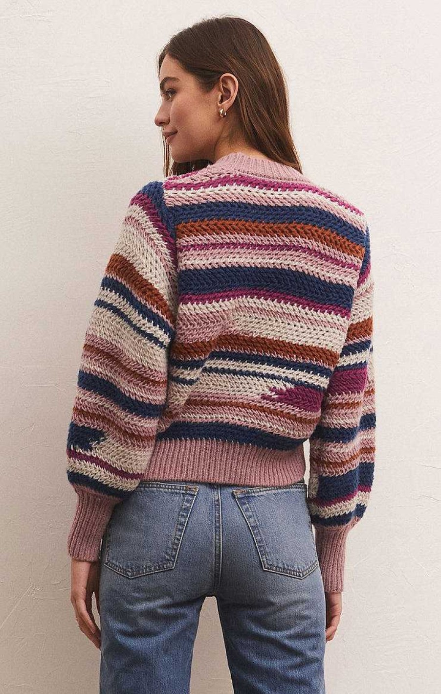 Apparel Z Supply | Asheville Stripe Sweater In Magenta Punch