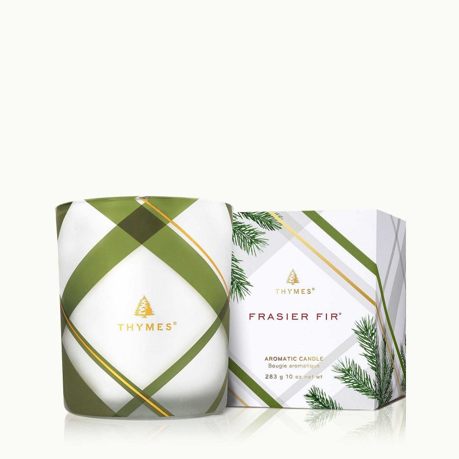 Home & Gifts Thymes | Fraiser Fir Medium Frosted Plaid Candle