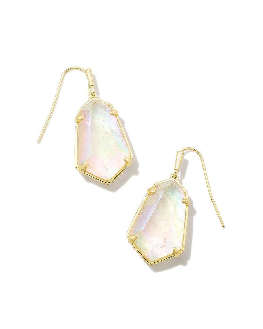 Jewelry Kendra Scott | Alexandria Gold Drop Earrings In Iridescent Clear Rock Crystal