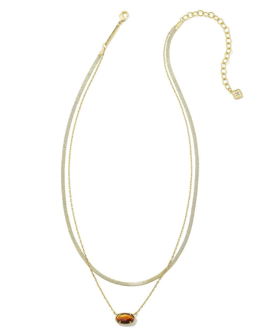 Jewelry Kendra Scott | Grayson Herringbone Gold Multi Strand Necklace In Tiger'S Eye