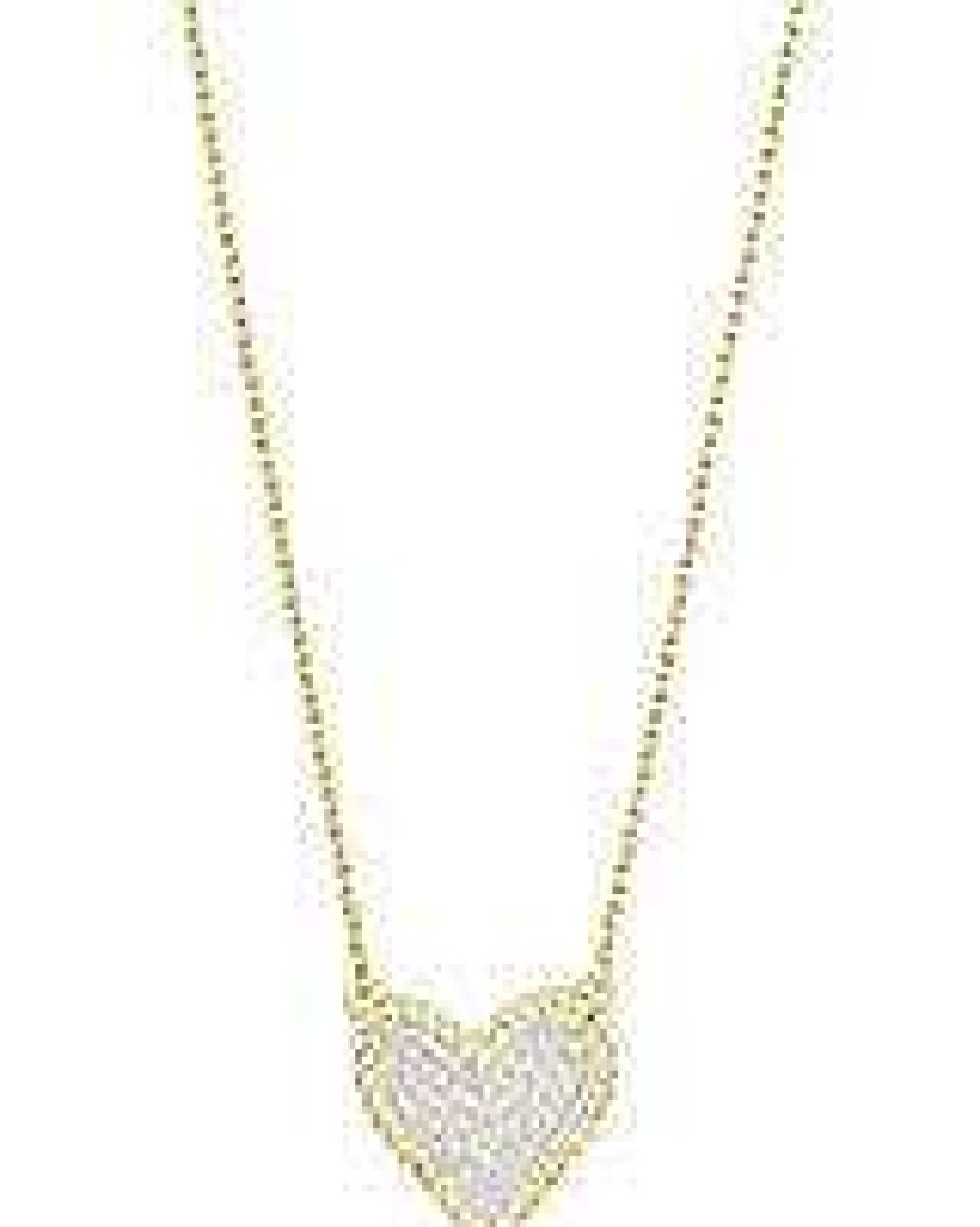 Jewelry Kendra Scott | Ari Heart Gold Pendant Necklace In Iridescent Drusy