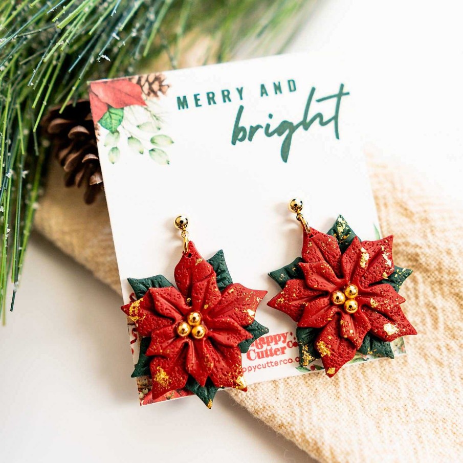 Jewelry Happy Cutter Co | Hancdrafted Clay Poinsettia Statement Earrings