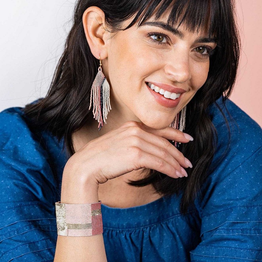 Jewelry Ink + Alloy | Josie Stripe Blush Fringe Earrings