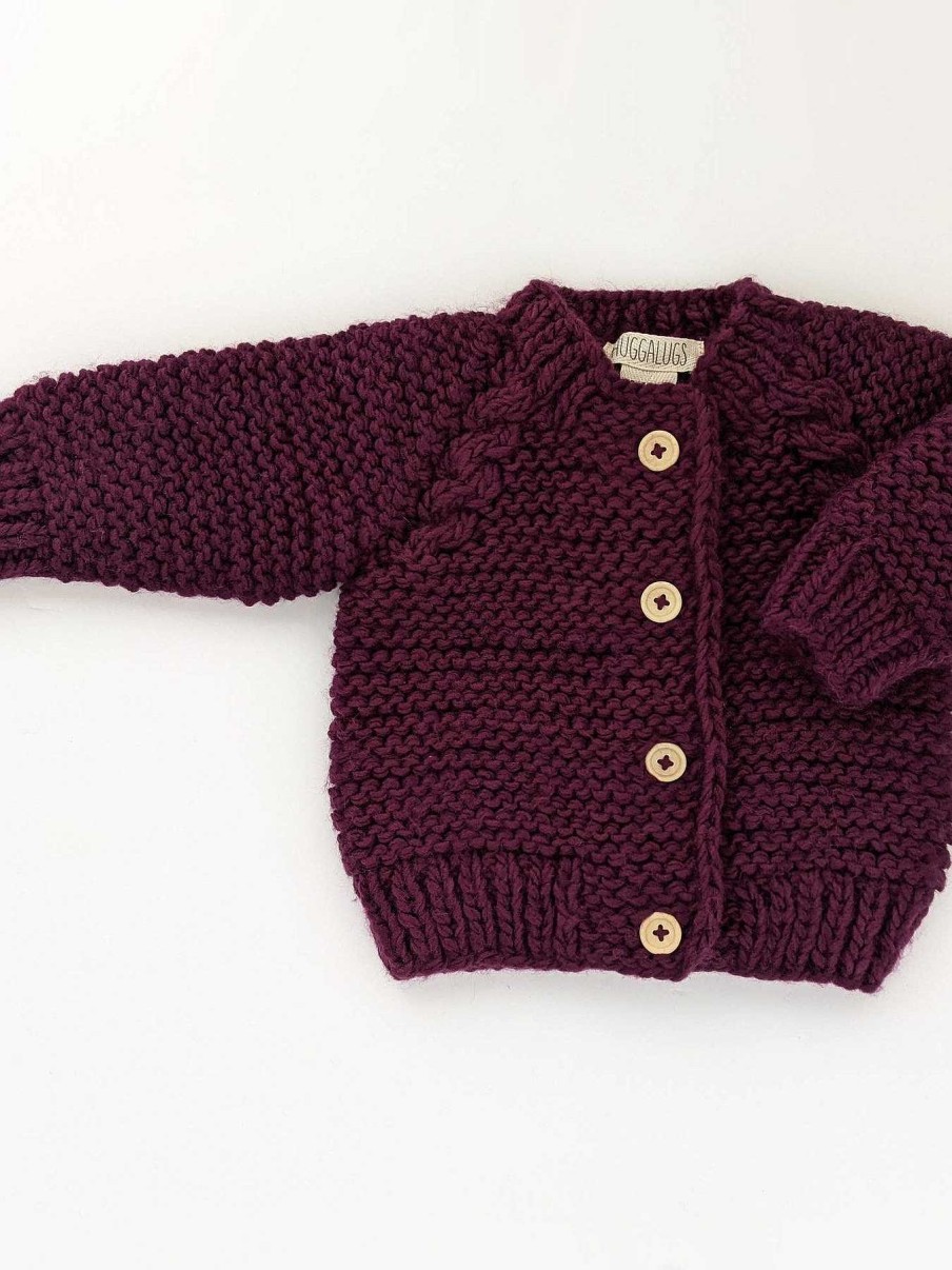 Home & Gifts Huggalugs | Baby Garter Stitch Sweater - Plum