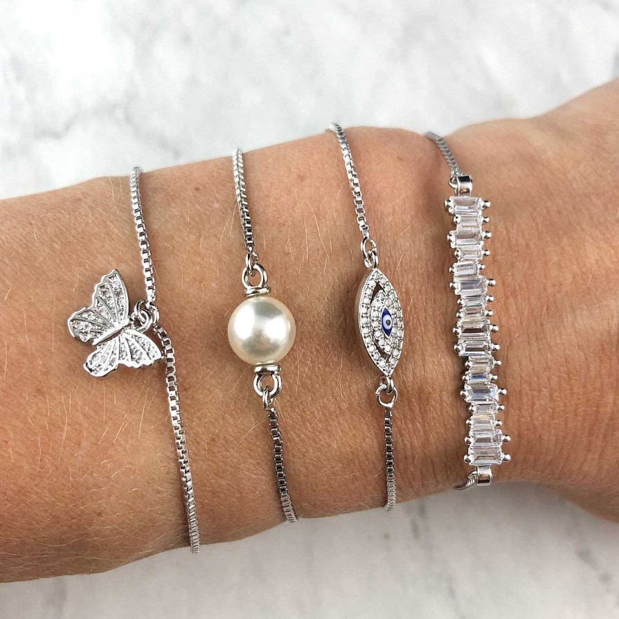 Jewelry Nikki Smith Designs | Silver Diamond Bar Adjustable Bracelets