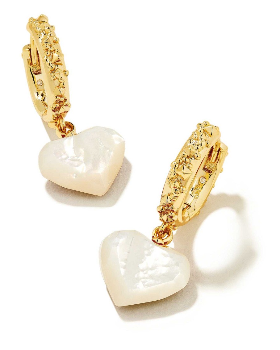 Jewelry Kendra Scott | Penny Gold Heart Huggie Earrings In Ivory Mother Of Pearl