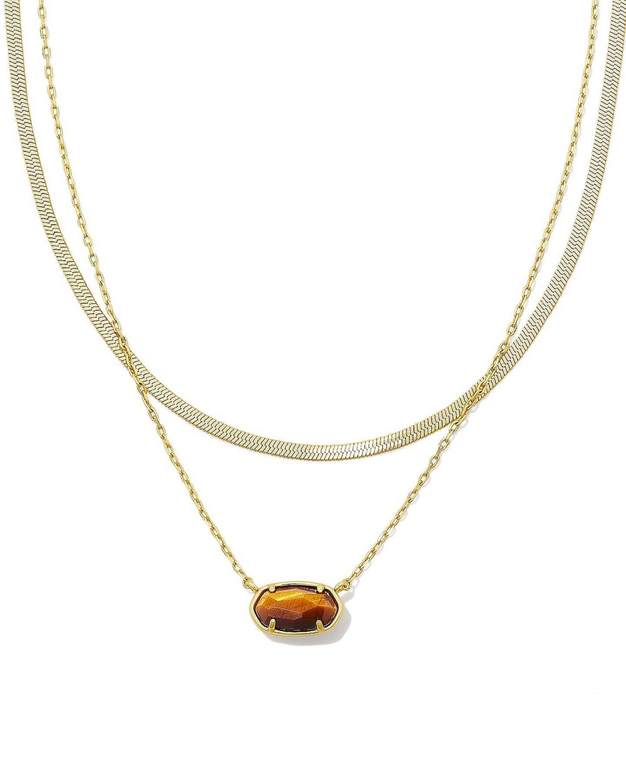 Jewelry Kendra Scott | Grayson Herringbone Gold Multi Strand Necklace In Tiger'S Eye