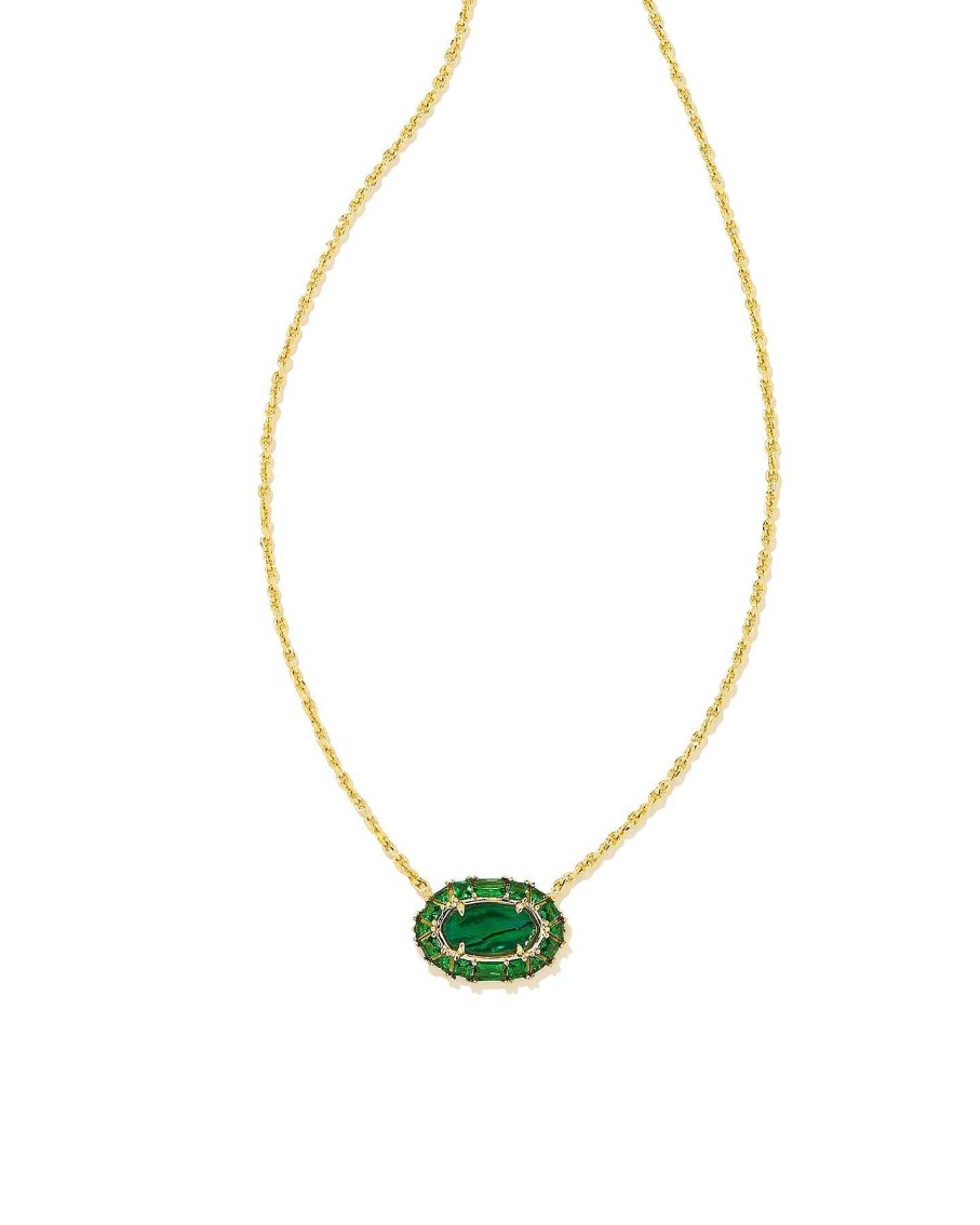 Jewelry Kendra Scott | Elisa Gold Crystal Frame Short Pendant Necklace In Kelly Green Illusion