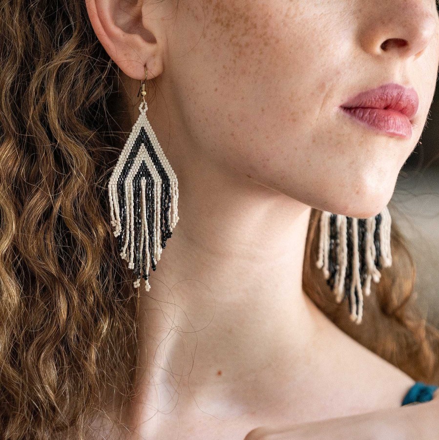 Jewelry Ink + Alloy | Haley Triangle Beaded Fringe Earrings Black