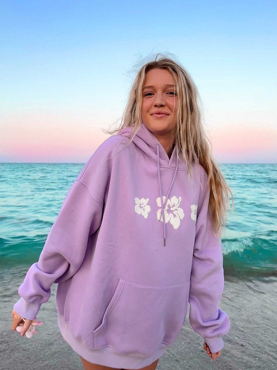 Apparel Sunkissed Coconut | Hibiscus Flower Embroidered Hoodie