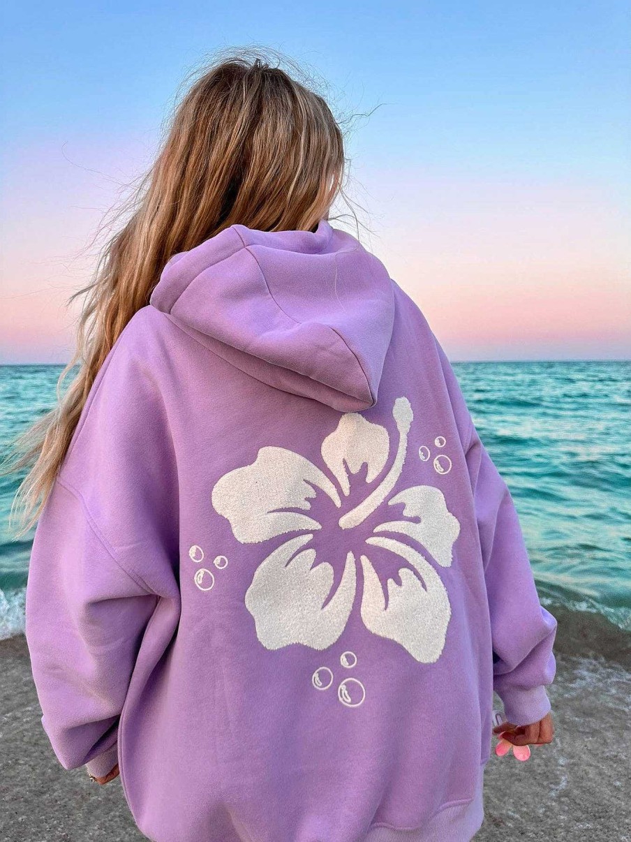 Apparel Sunkissed Coconut | Hibiscus Flower Embroidered Hoodie