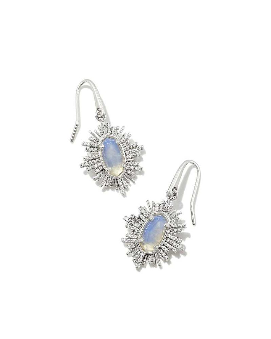 Jewelry Kendra Scott | Grayson Silver Sunburst Earrings In Iridescent Opalite Glass