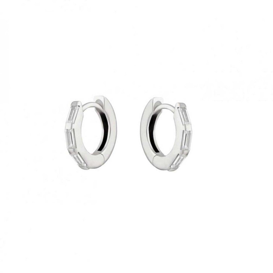 Jewelry Something Silver | Baguette Cz Huggie Hoops