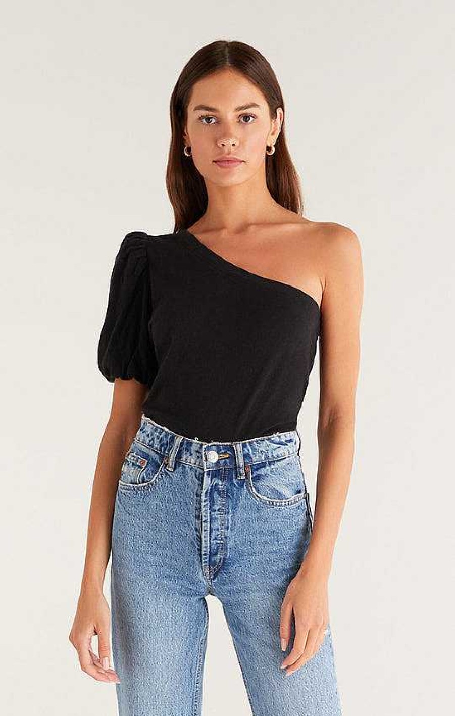 Apparel Z Supply | Penelope One Shoulder Top In Black