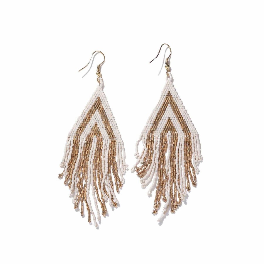 Jewelry Ink + Alloy | Haley Triangle Beaded Fringe Earrings Gold