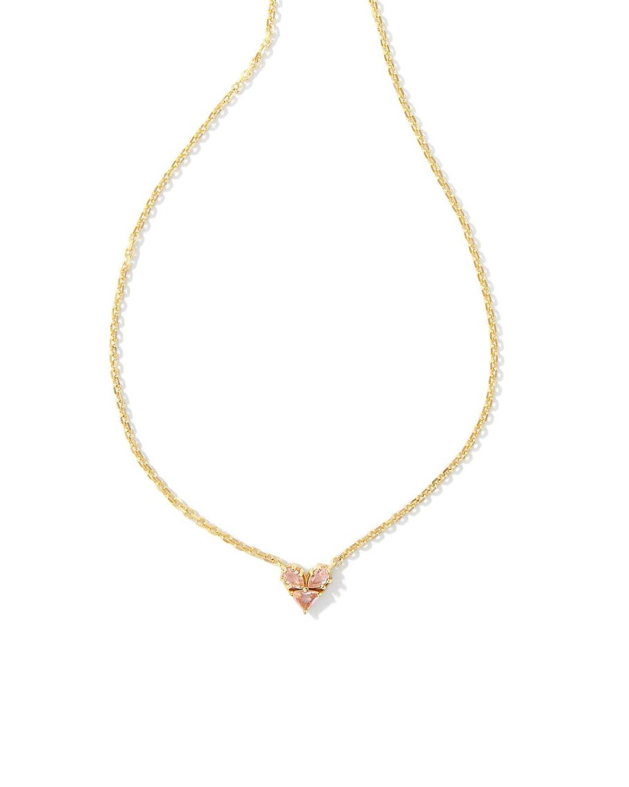 Jewelry Kendra Scott | Katy Gold Heart Short Pendant Necklace In Pink Glass