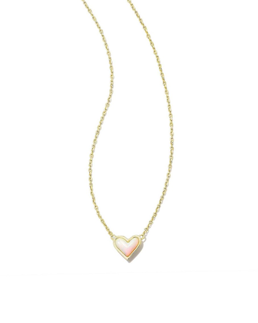 Jewelry Kendra Scott | Framed Ari Heart Gold Short Pendant Necklace In White Opalescent Resin