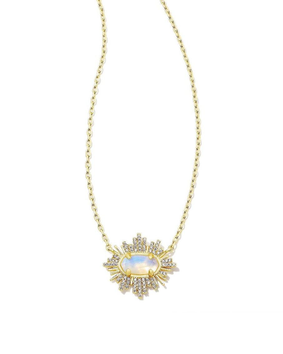 Jewelry Kendra Scott | Grayson Gold Sunburst Frame Short Pendant Necklace In Iridescent Opalite Illusion