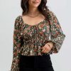 Apparel Blu Pepper | Evergreen Blooms Peplum Top